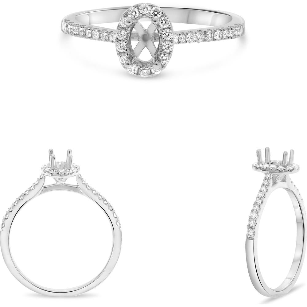 Roman & Jules - 14K White Gold Halo Engagement Ring with Oval Diamond - 0.25 Carat Total Diamond Weight