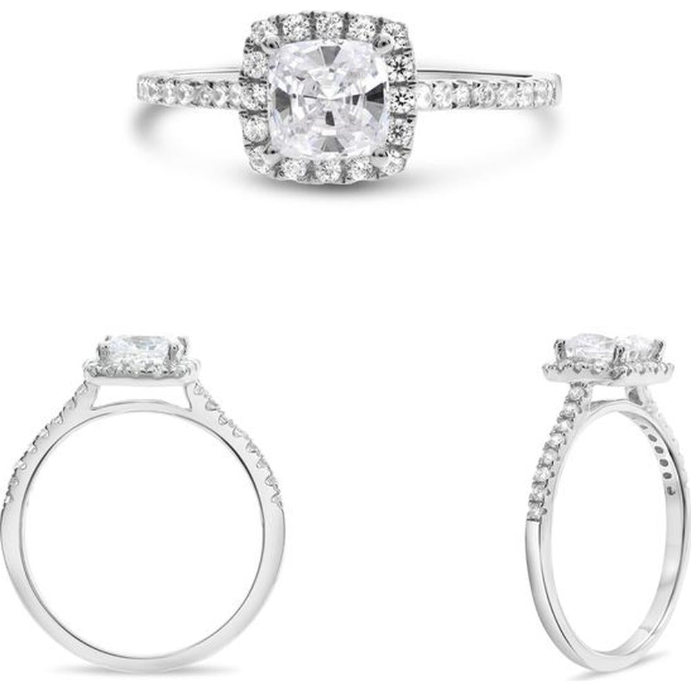 Roman & Jules - 14K White Gold Halo Engagement Ring with Round Diamond - 0.27 Carat Total Diamond Weight