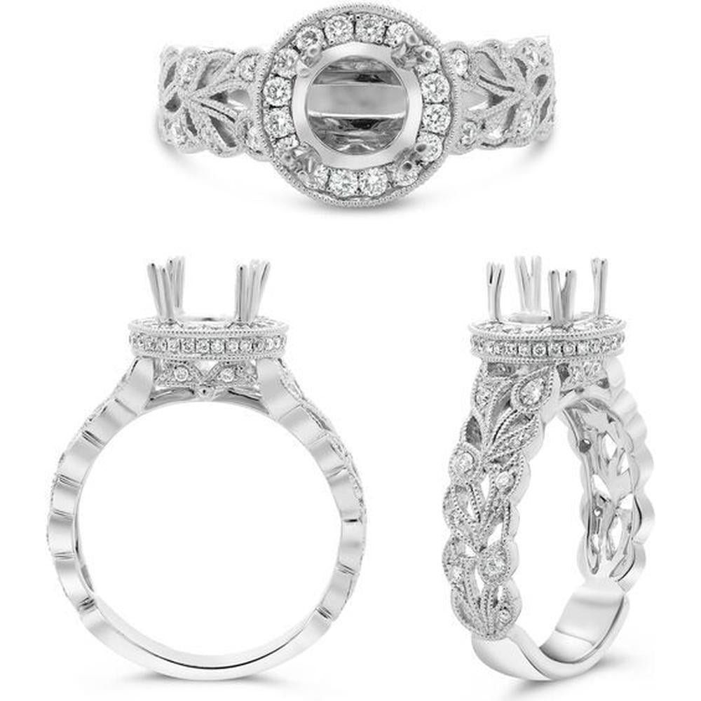 Roman & Jules - 14K White Gold Halo Engagement Ring with Round Diamond - 0.46 Carat Total Diamond Weight