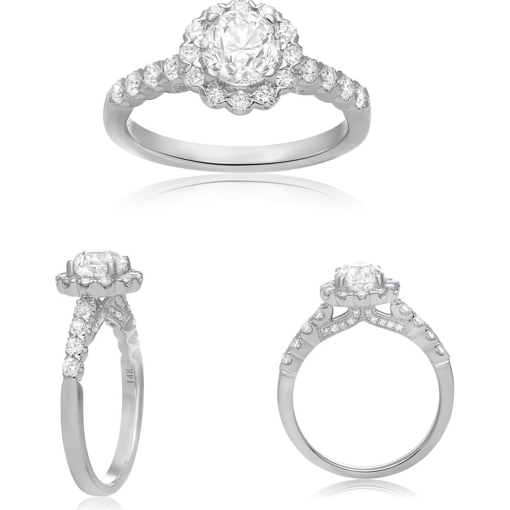 Roman & Jules - 14K White Gold Halo Engagement Ring with Round Diamond - 0.60 Carat Total Diamond Weight