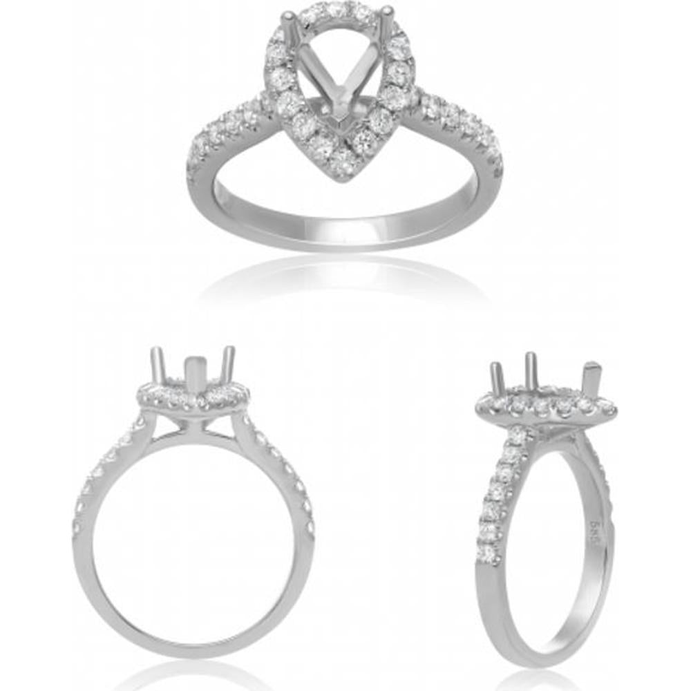 Roman & Jules - 14K White Gold Halo Engagement Ring with Round Diamond - 0.61 Carat Total Diamond Weight