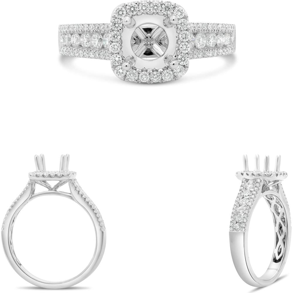 Roman & Jules - 14K White Gold Halo Engagement Ring with Round Diamond - 0.64 Carat Total Diamond Weight