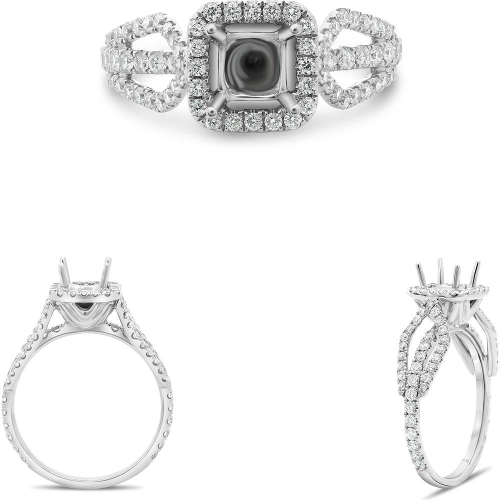 Roman & Jules - 14K White Gold Halo Engagement Ring with Round Diamond - 0.68 Carat Total Diamond Weight
