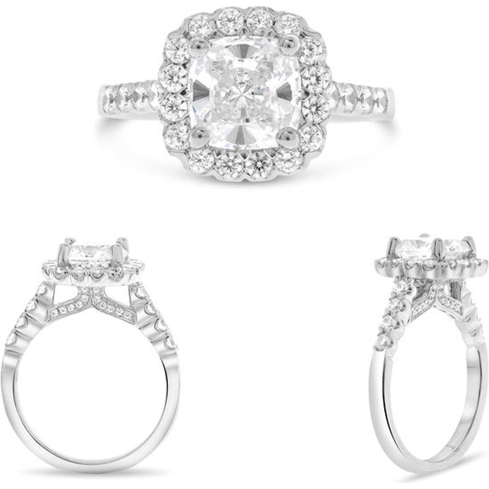 Roman & Jules - 14K White Gold Halo Engagement Ring with Round Diamond - 0.76 Carat Total Diamond Weight