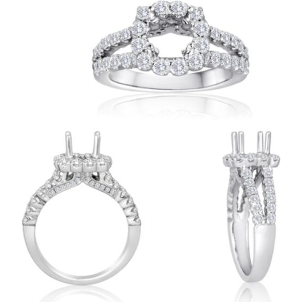 Roman & Jules - 14K White Gold Halo Engagement Ring with Round Diamond and Fishtail Setting - 1.06 Carat Total Diamond Weight