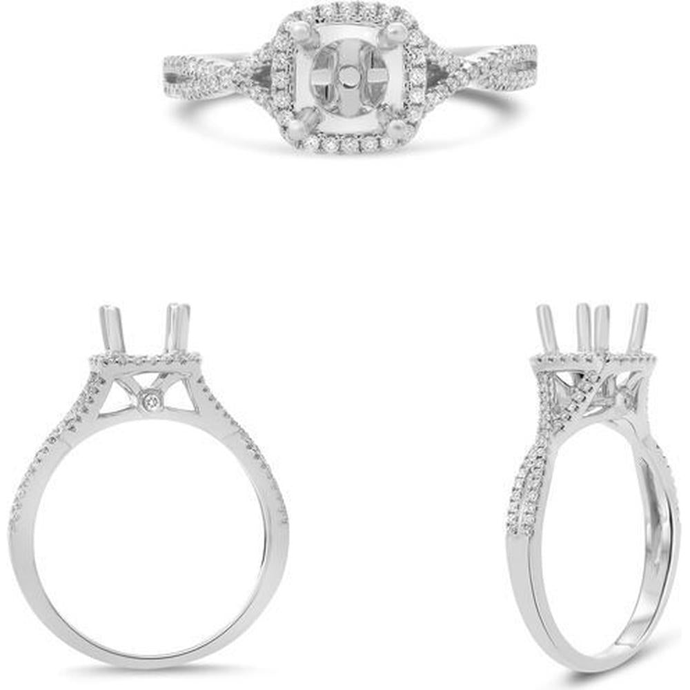 Roman & Jules - 14K White Gold Halo Engagement Ring with Round Diamond and Twist Shank - 0.23 Carat Total Diamond Weight