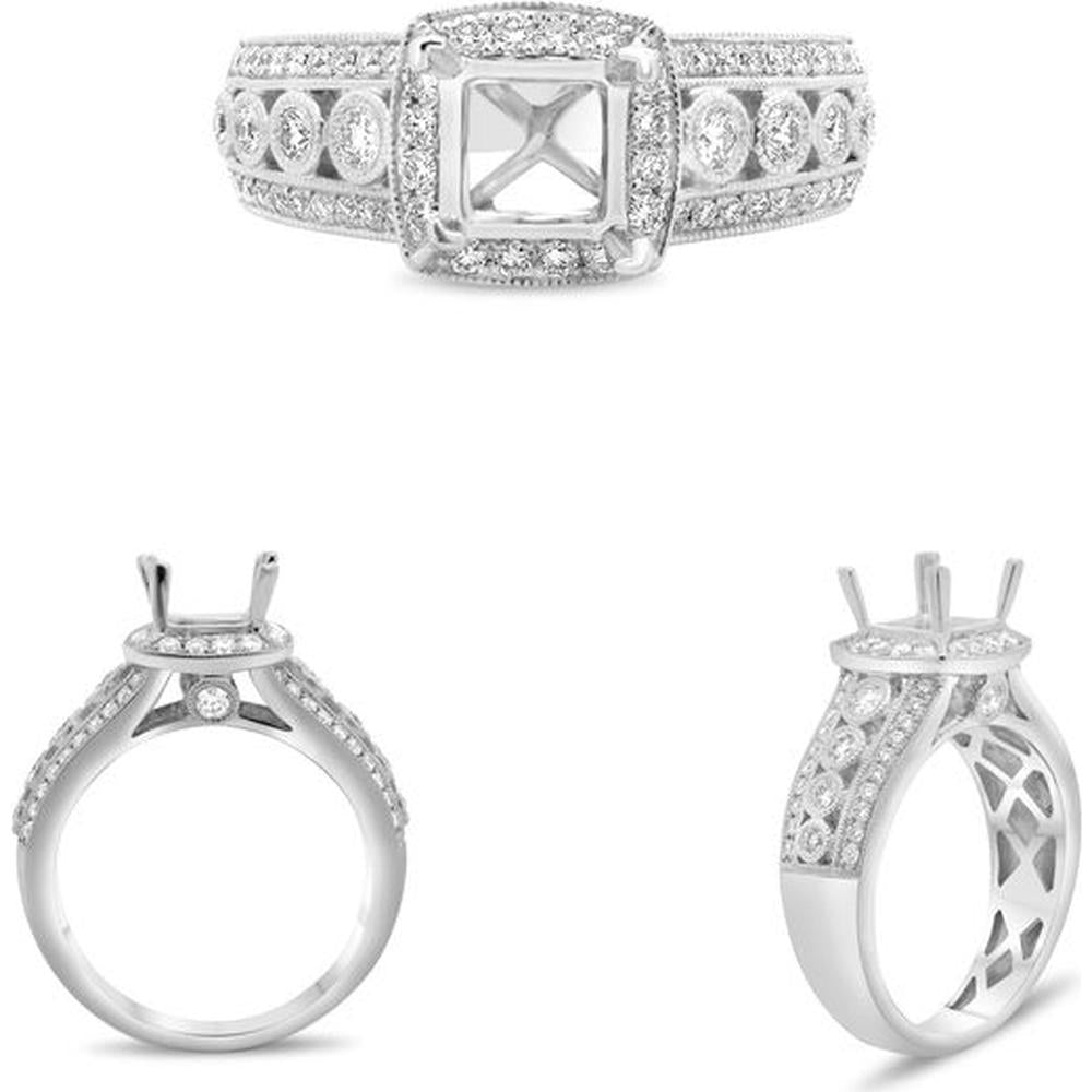 Roman & Jules - 14K White Gold Halo Engagement Ring with Round Diamond Center - 0.51 Carat Total Diamond Weight