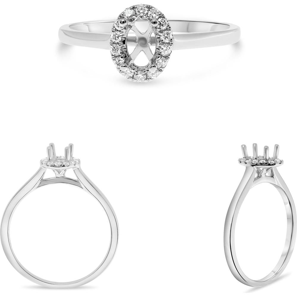 Roman & Jules - 14K White Gold Halo Engagement Ring with Round Diamonds - 0.11 Carat Total Diamond Weight