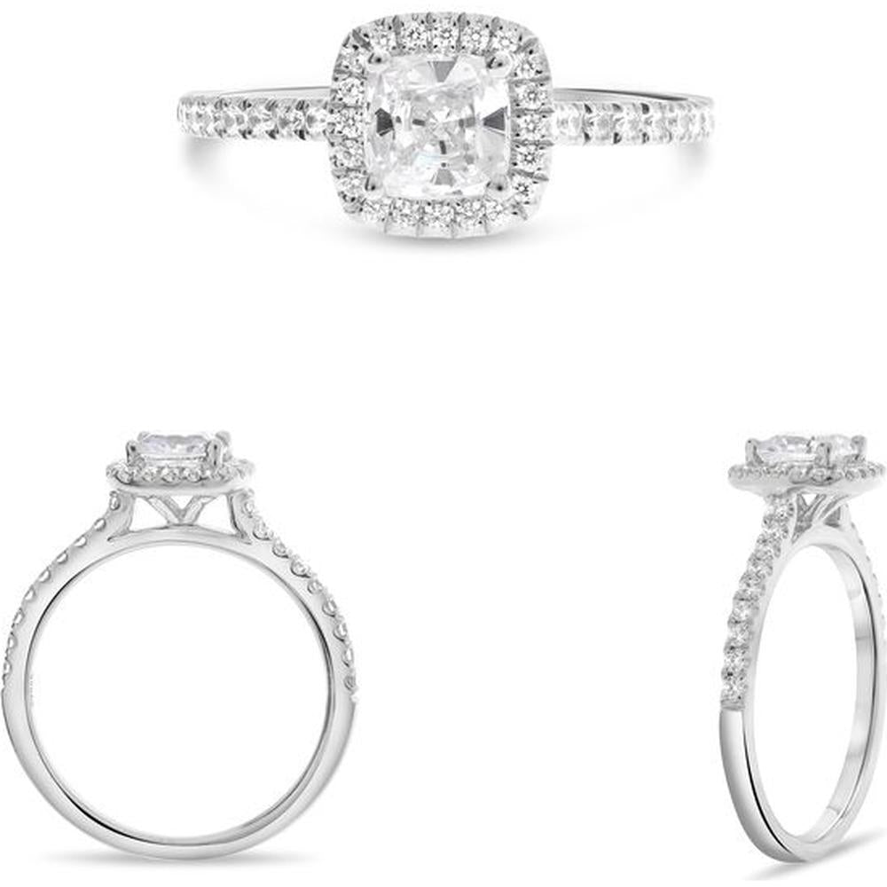 Roman & Jules - 14K White Gold Halo Engagement Ring with Round Diamonds - 0.27 Carat Total Diamond Weight