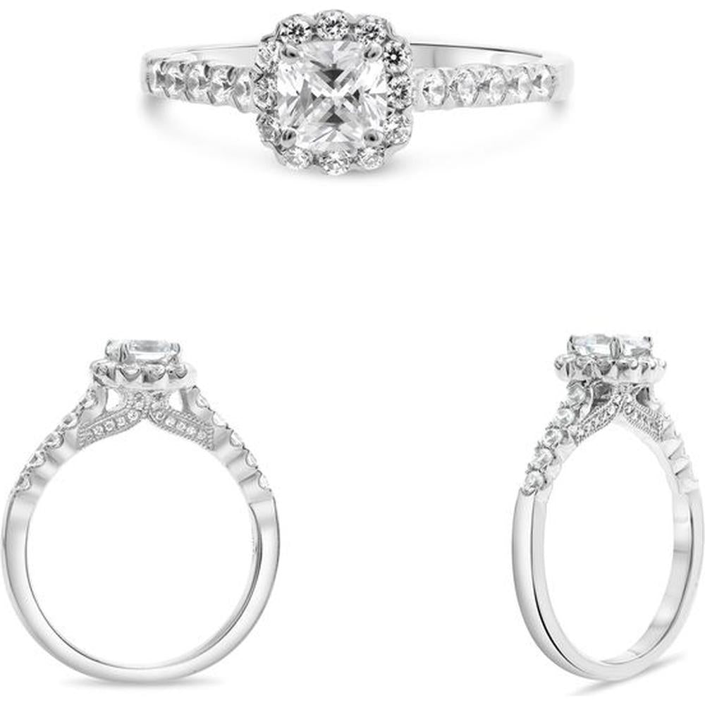 Roman & Jules - 14K White Gold Halo Engagement Ring with Round Diamonds - 0.45 Carat Total Diamond Weight