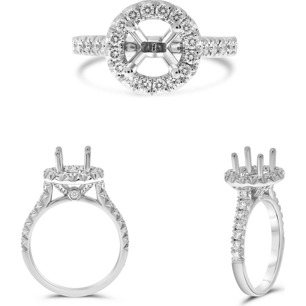 Roman & Jules - 14K White Gold Halo Engagement Ring with Round Diamonds - 1.10 Carat Total Diamond Weight