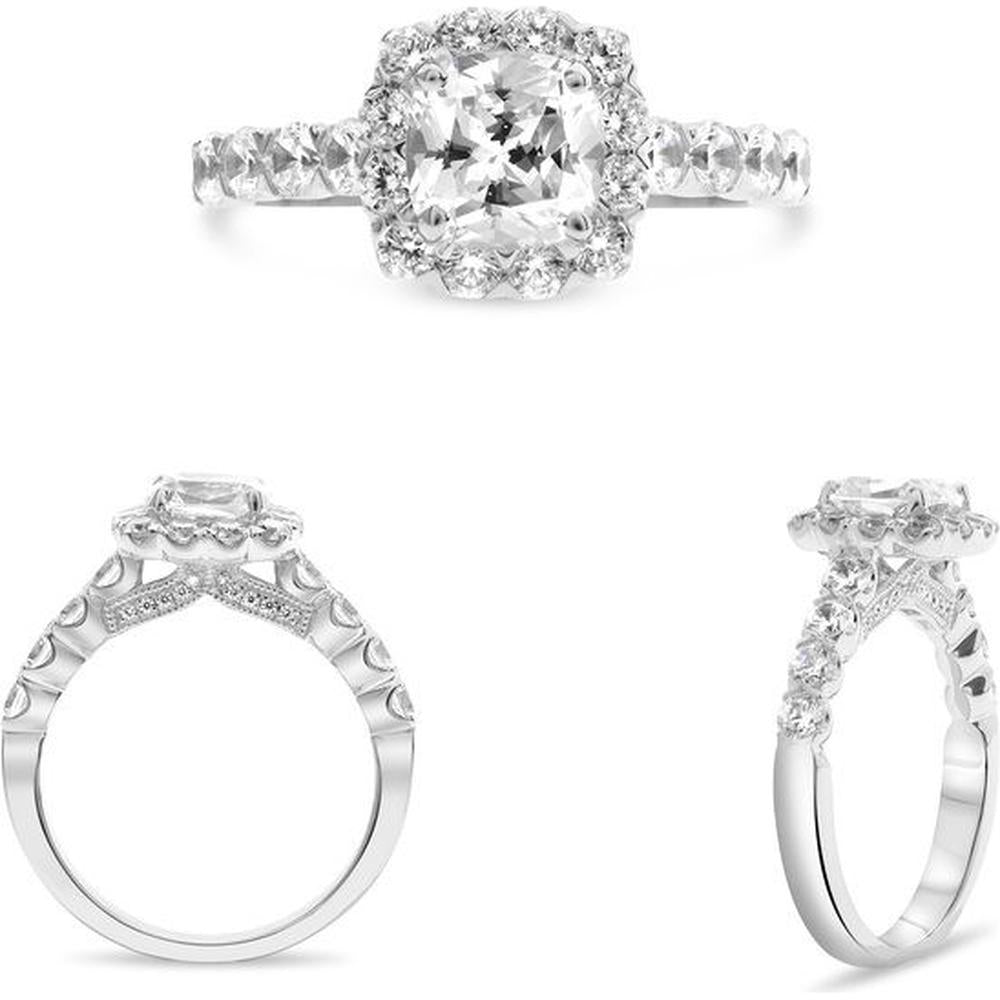 Roman & Jules - 14K White Gold Halo Engagement Ring with Round Diamonds - 1.11 Carat Total Diamond Weight