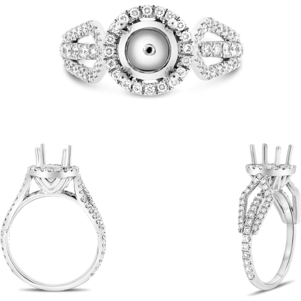 Roman & Jules - 14K White Gold Halo Engagement Setting with Round Diamonds - 0.74 Carat Total Diamond Weight