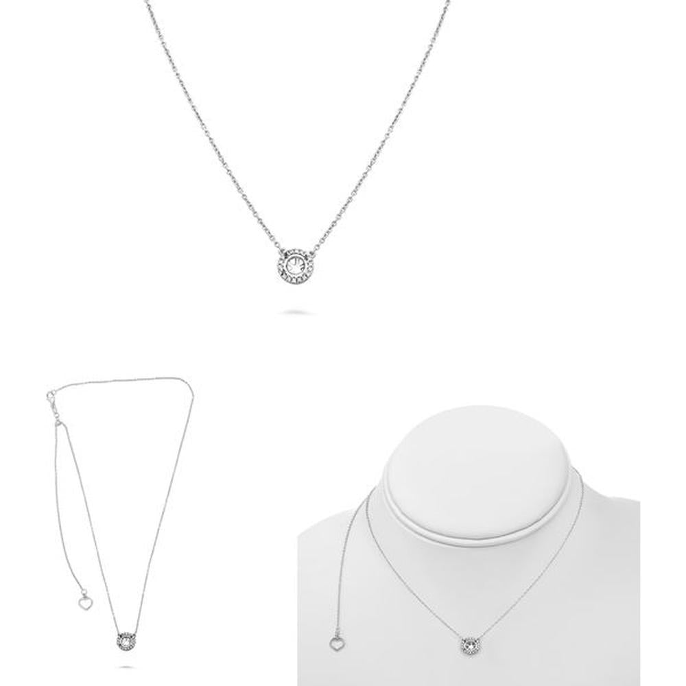 Roman & Jules - 14K White Gold Halo Pendant Necklace with 0.06 Carat Round Diamonds