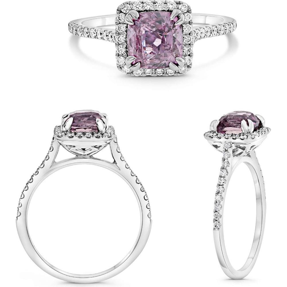 Roman & Jules - 14K White Gold Halo Pink Sapphire Ring with Round Diamonds - 2.03 Carat Total Gem Weight
