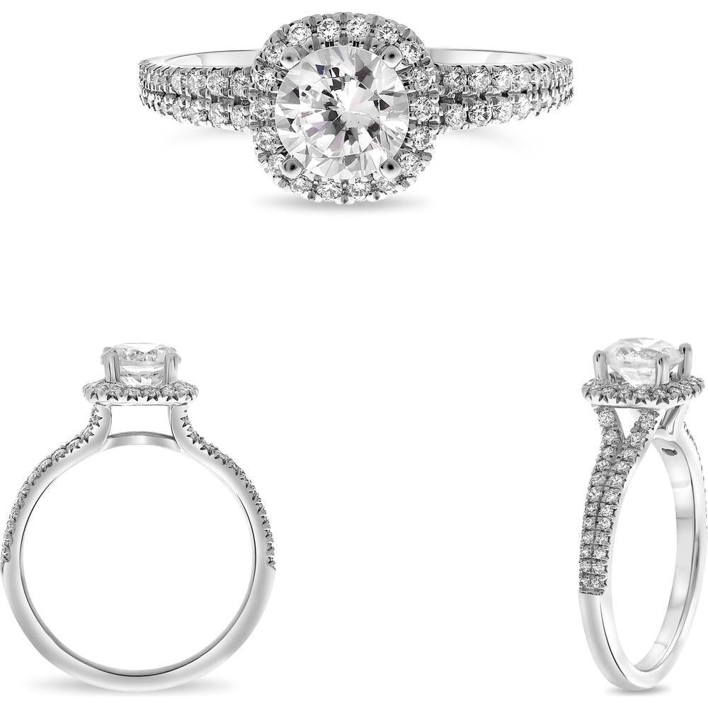 Roman & Jules - 14K White Gold Halo Ring with Round Diamond - 0.41 Carat Total Diamond Weight