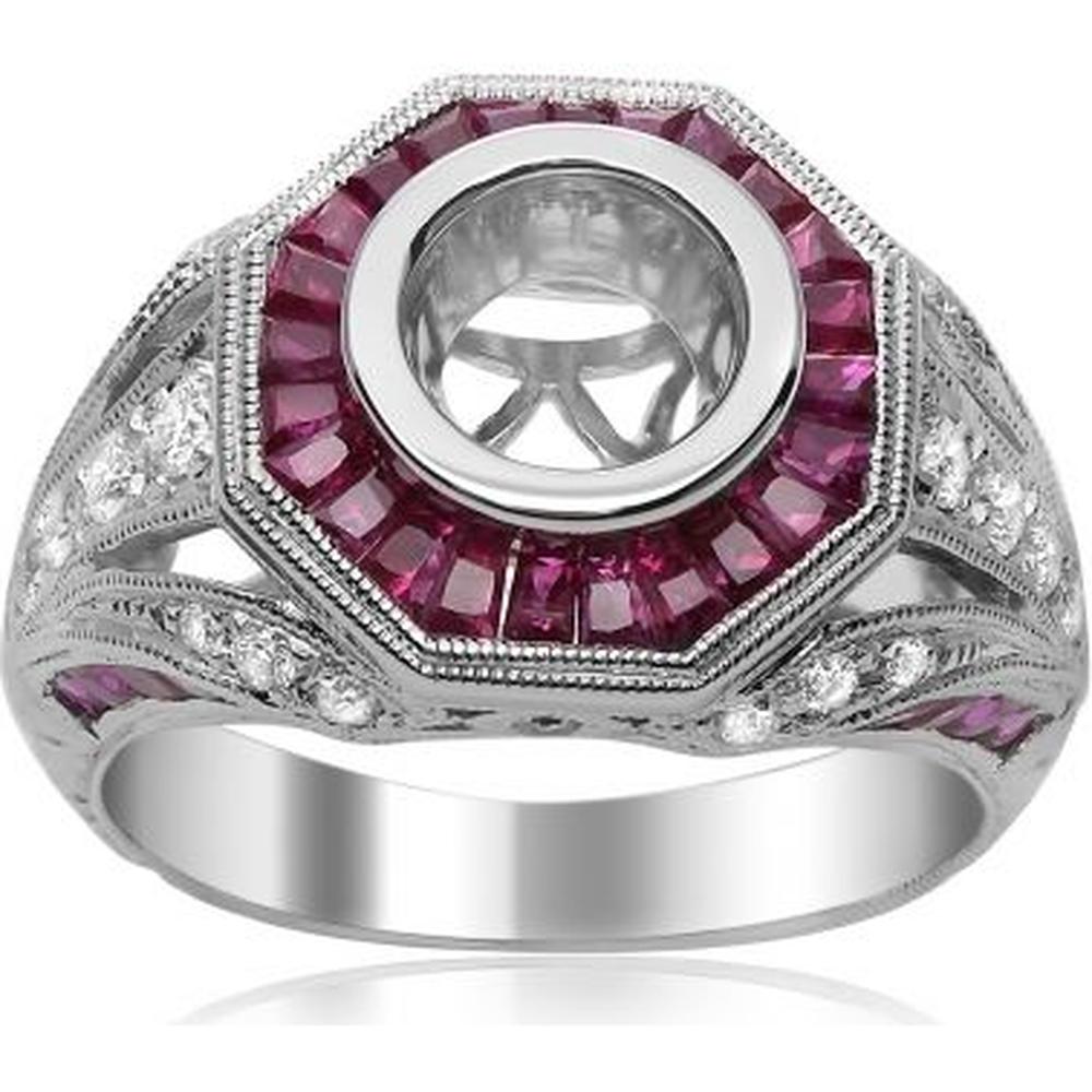 Roman & Jules - 14K White Gold Halo Ruby Ring with 0.41 Carat Round Diamonds - 2.93 Carat Total Ruby Weight