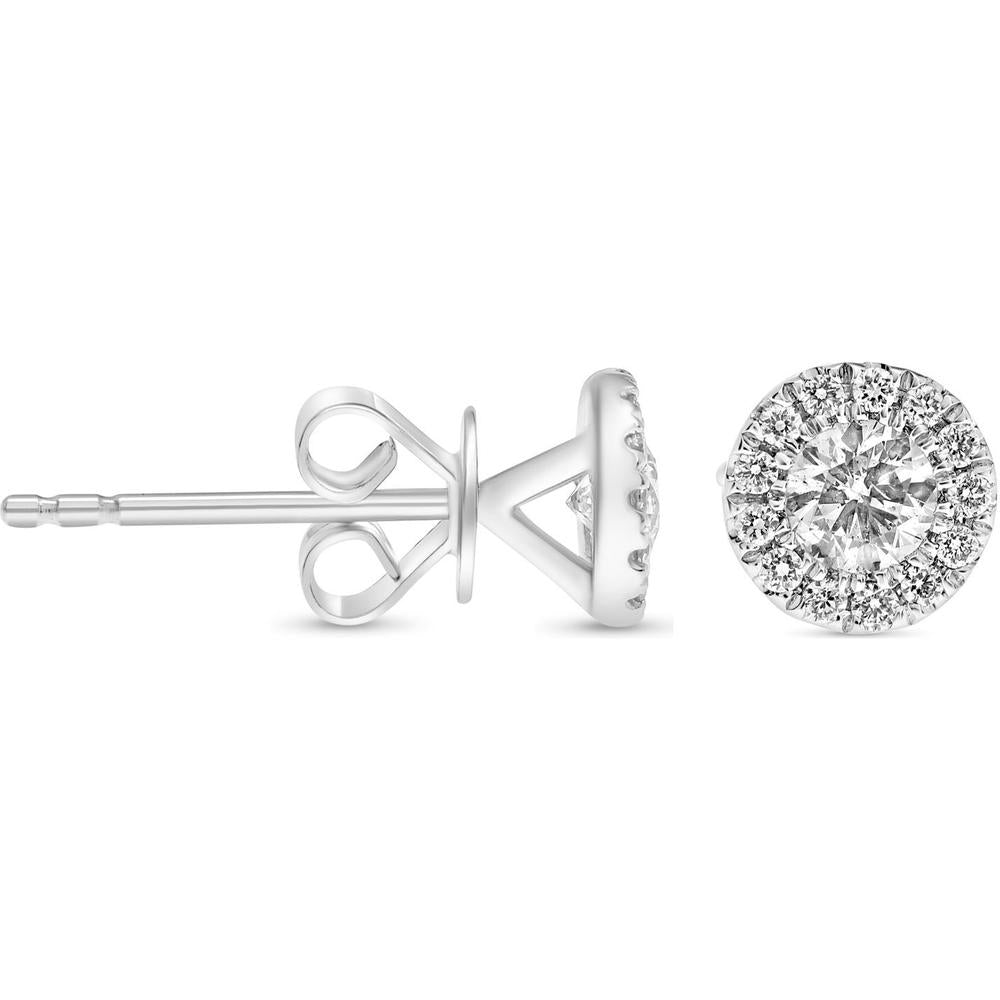 Roman & Jules - 14K White Gold Halo Stud Earrings with Round Diamonds - 0.50 Carat Total Diamond Weight