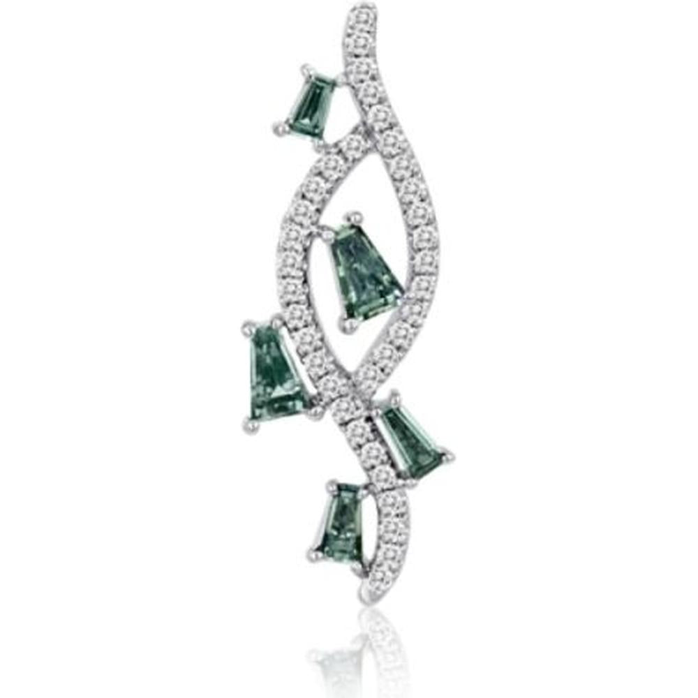 Roman & Jules - 14K White Gold Hanging Pendant with Round and Baguette Green & White Diamonds - 0.71 Carat Total Diamond Weight