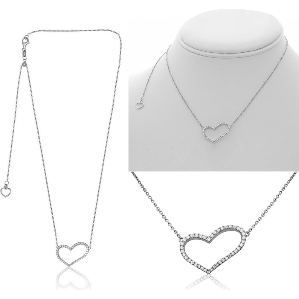 Roman & Jules - 14K White Gold Heart Pendant Necklace with Micropavé Set Round Diamonds - 0.30 Carat Total Diamond Weight