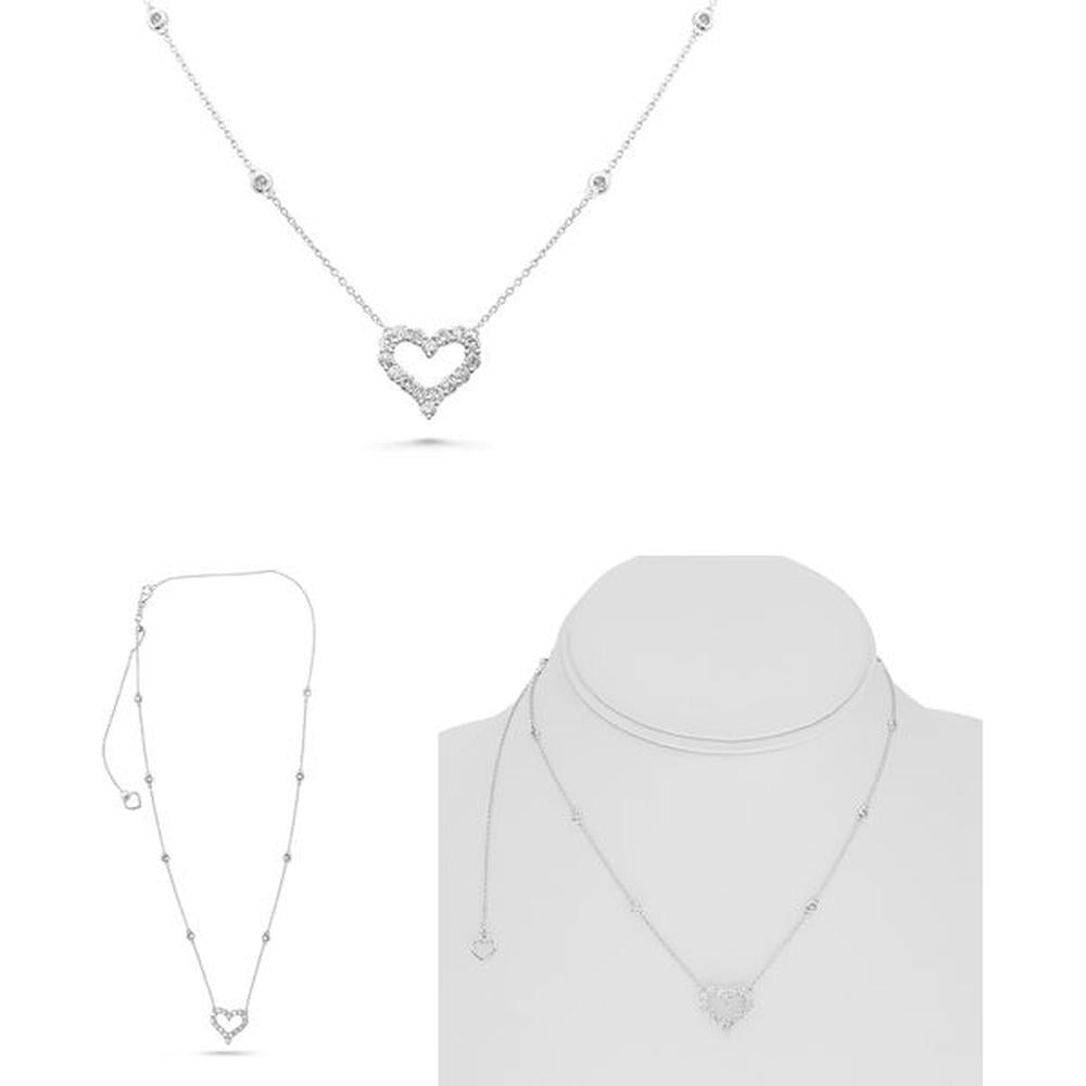 Roman & Jules - 14K White Gold Heart Shape Diamond Necklace - 2.25 Carat Total Diamond Weight