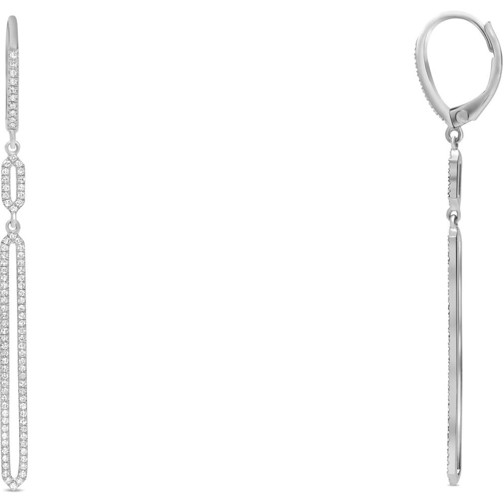 Roman & Jules - 14K White Gold Hexagon Diamond Dangle Earrings with Micropavé Set Round Diamonds - 0.74 Carat Total Diamond Weight