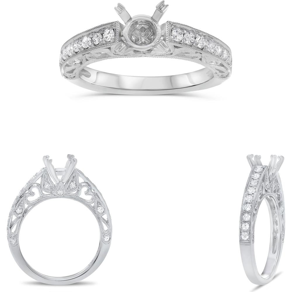 Roman & Jules - 14K White Gold Hidden Heart Pave Shank Engagement Setting with 0.48 Carat Round Diamonds