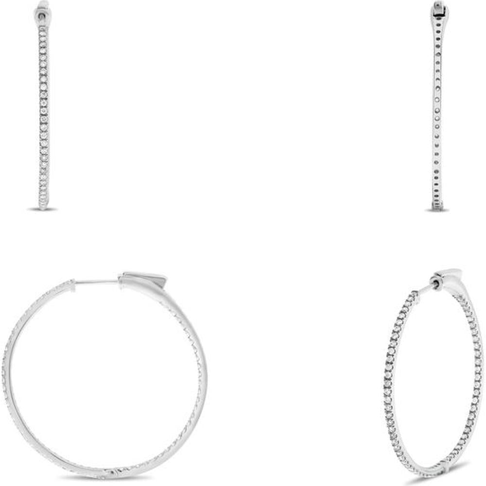 Roman & Jules - 14K White Gold Hoop Earrings with 0.50 Carat Round Micropavé Set Diamonds - 1.00" Diameter