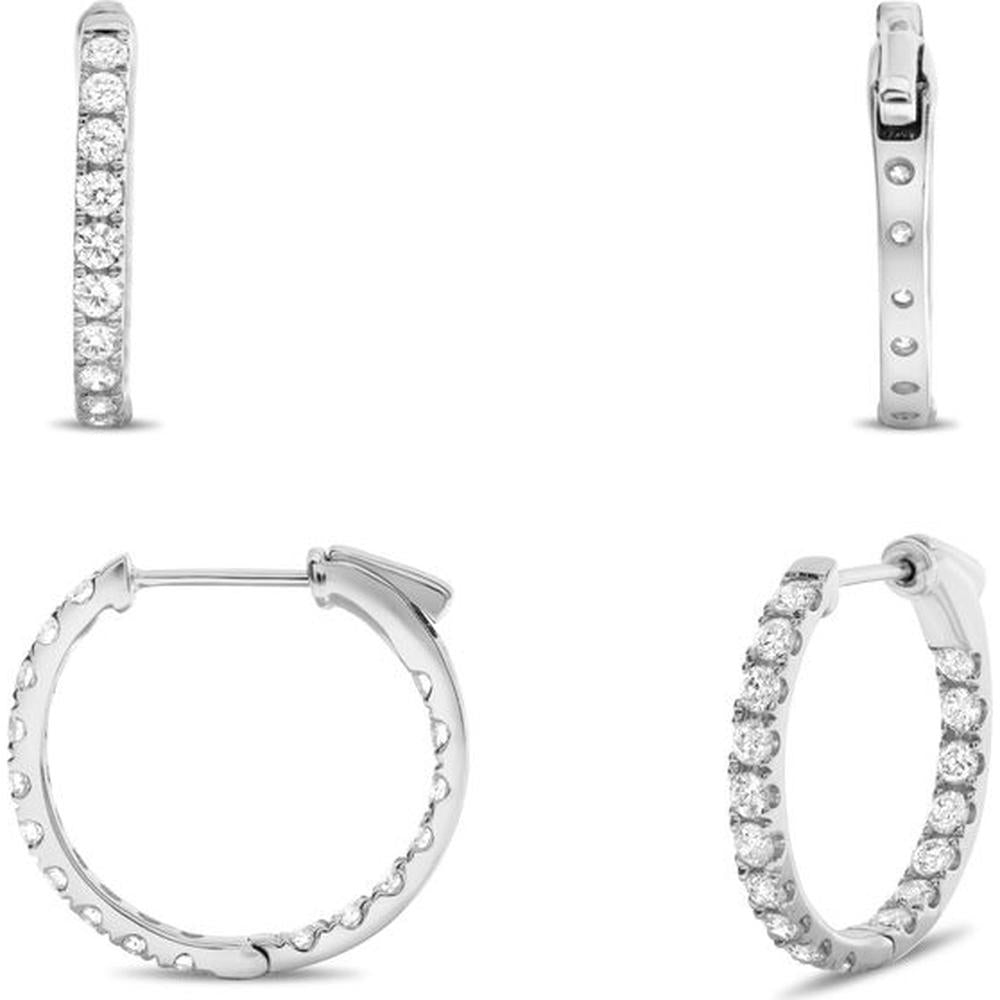 Roman & Jules - 14K White Gold Hoop Earrings with 0.50 Carat Total Round Diamonds in Micropavé Setting