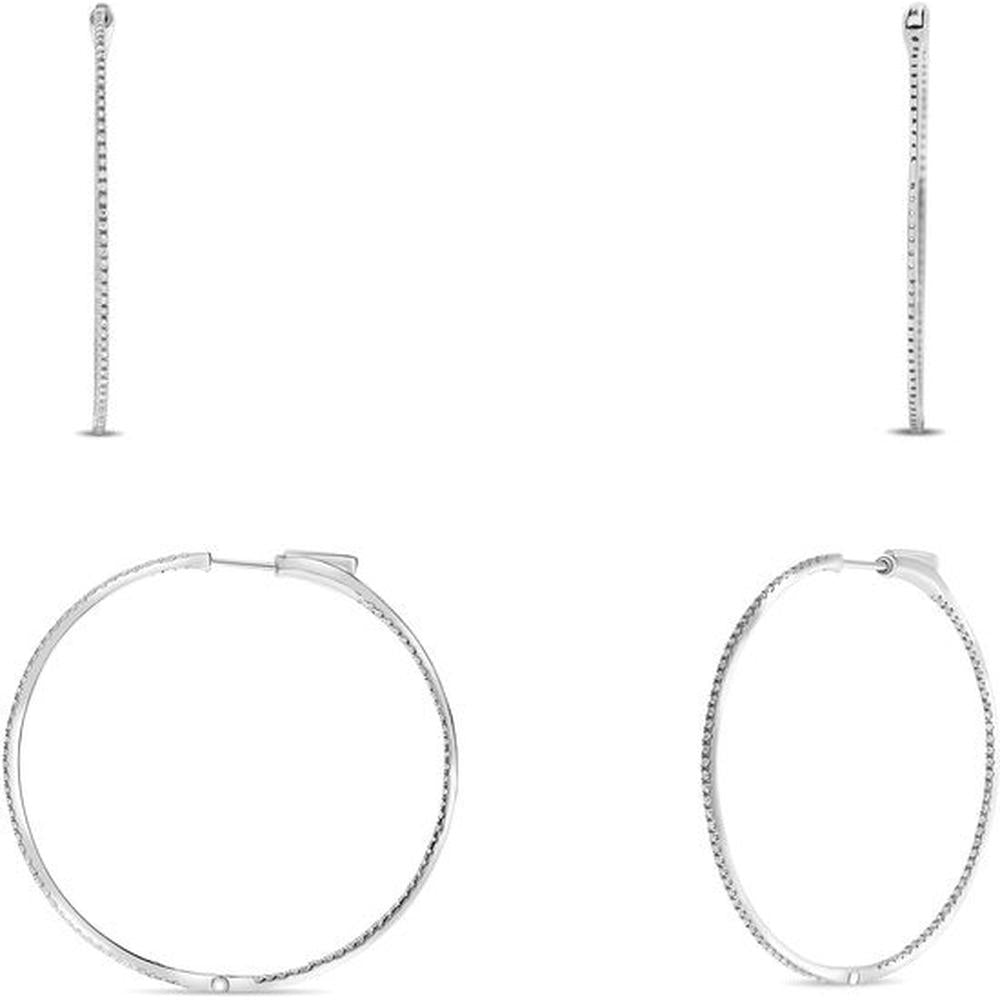 Roman & Jules - 14K White Gold Hoop Earrings with 0.50 Carat Total Round Diamonds in Micropavé Setting