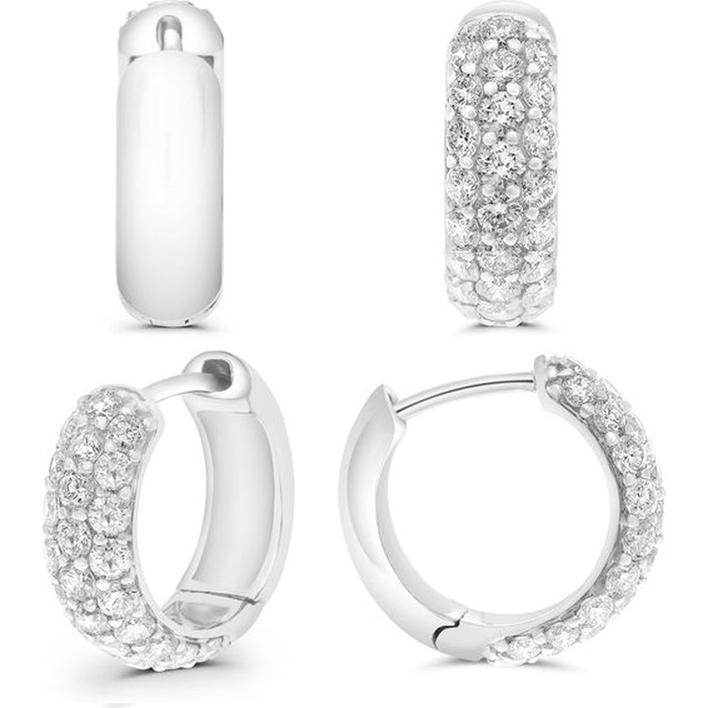 Roman & Jules - 14K White Gold Hoop Earrings with 1.00 Carat Round Diamonds - Shared Prong Set