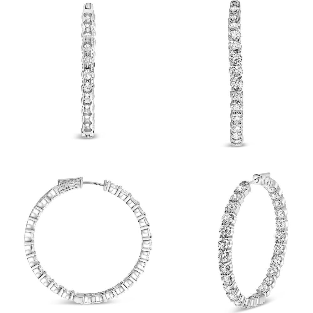 Roman & Jules - 14K White Gold Hoop Earrings with 10 Round Diamonds - 1.00 Carat Total Diamond Weight