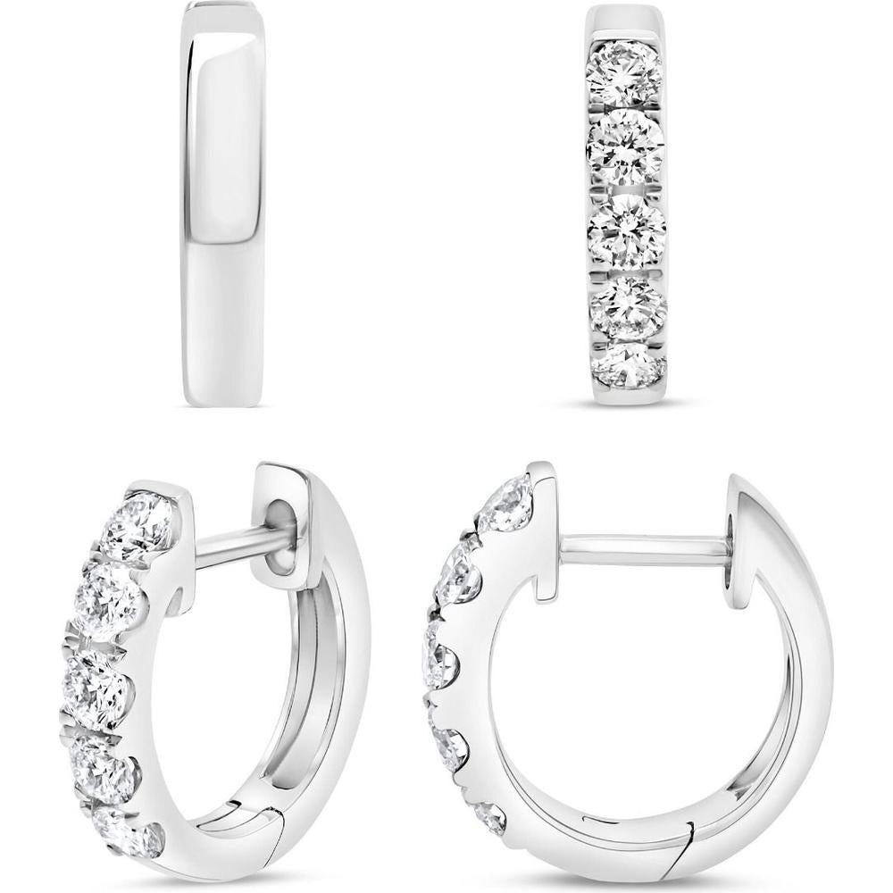 Roman & Jules - 14K White Gold Hoop Earrings with 5-Prong Set Round Diamonds - 1.0 Carat Total Diamond Weight