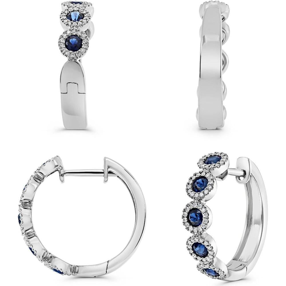 Roman & Jules - 14K White Gold Hoop Earrings with Halo-Set Round Sapphires and Diamonds - 0.76 Carat Total Sapphire Weight, 0.40 Carat Total Diamond Weight
