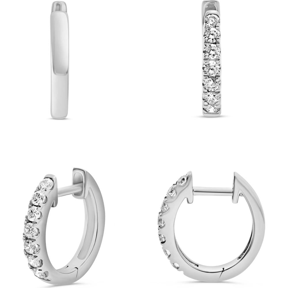 Roman & Jules - 14K White Gold Hoop Earrings with Micropavé Set Round Diamonds - 0.25 Carat Total Diamond Weight