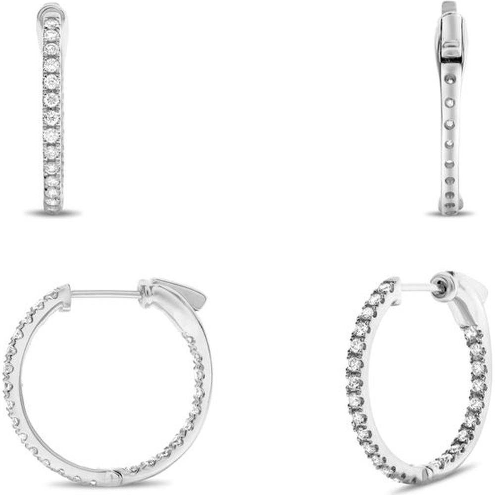 Roman & Jules - 14K White Gold Hoop Earrings with Micropavé Set Round Diamonds - 0.50 Carat Total Diamond Weight