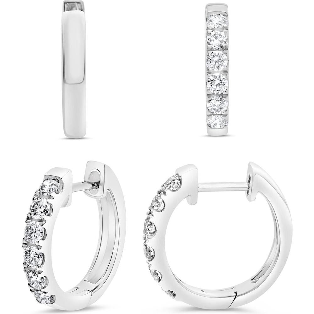 Roman & Jules - 14K White Gold Hoop Earrings with Micropavé Set Round Diamonds - 0.50 Carat Total Diamond Weight