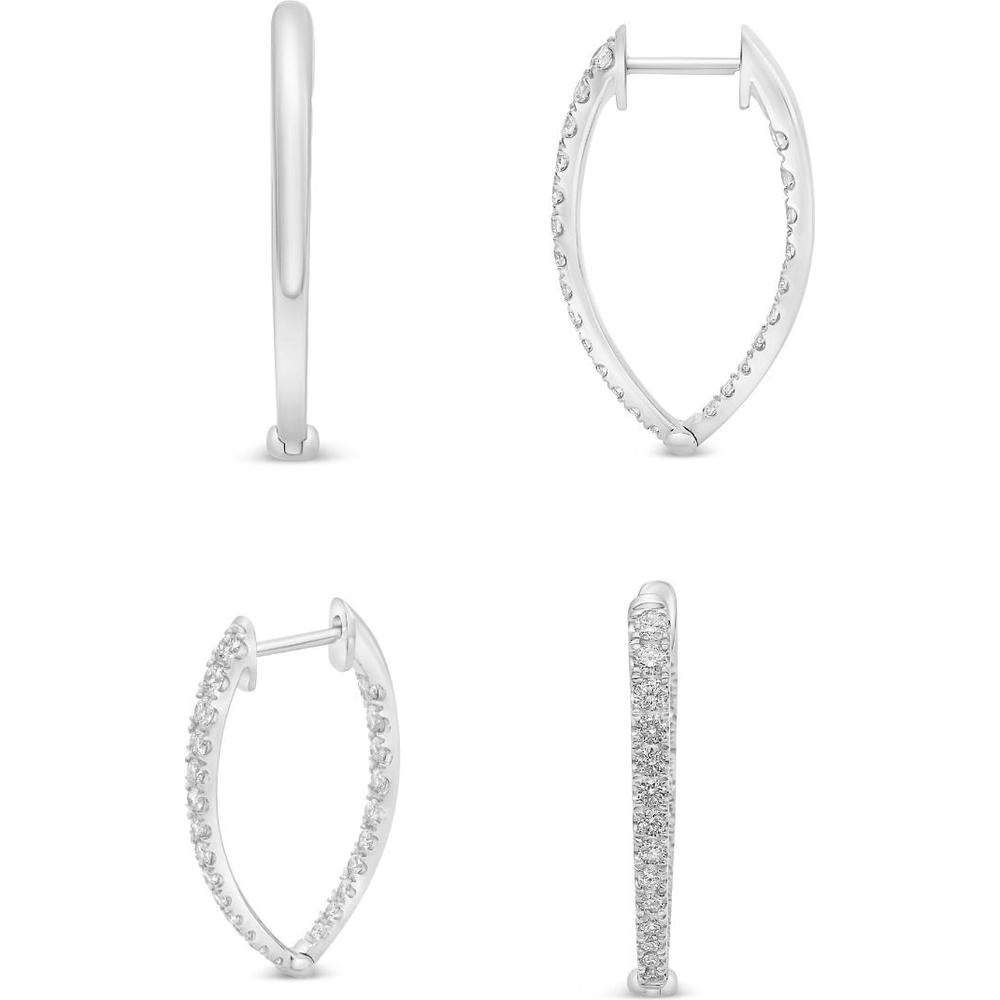 Roman & Jules - 14K White Gold Hoop Earrings with Micropavé Set Round Diamonds - 0.75 Carat Total Diamond Weight