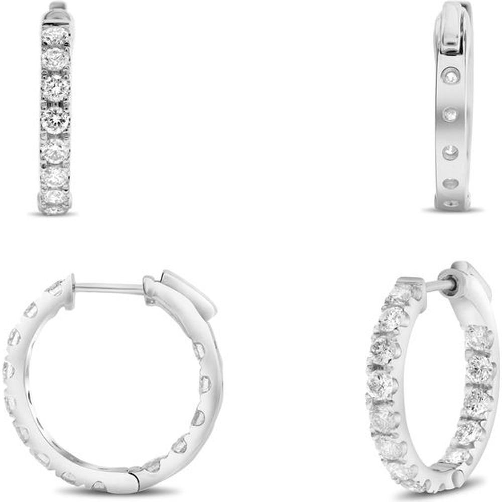 Roman & Jules - 14K White Gold Hoop Earrings with Micropavé Set Round Diamonds - 1.00 Carat Total Diamond Weight