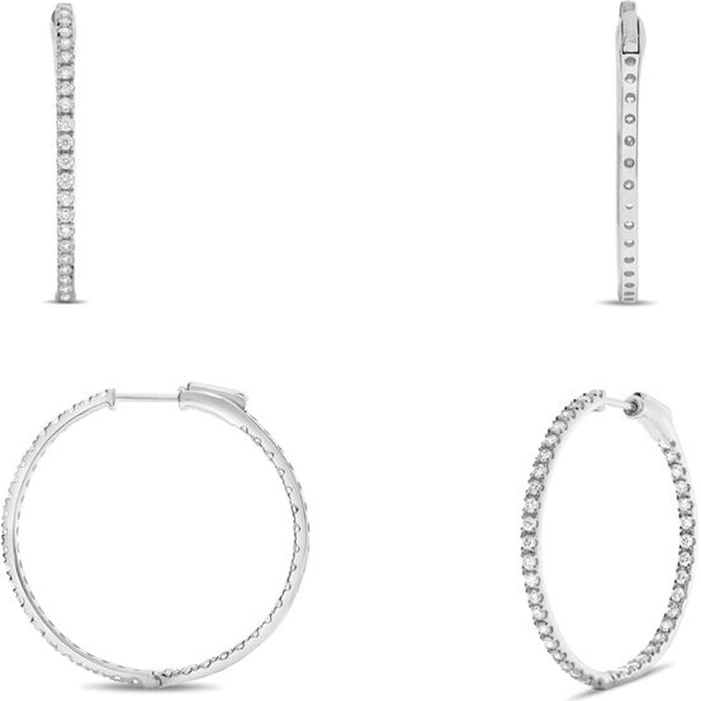 Roman & Jules - 14K White Gold Hoop Earrings with Micropavé Set Round Diamonds - 1.00 Carat Total Diamond Weight