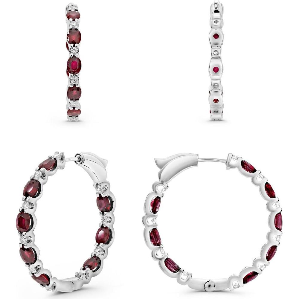 Roman & Jules - 14K White Gold Hoop Earrings with Oval Ruby - 5.25 Carat Total Ruby Weight