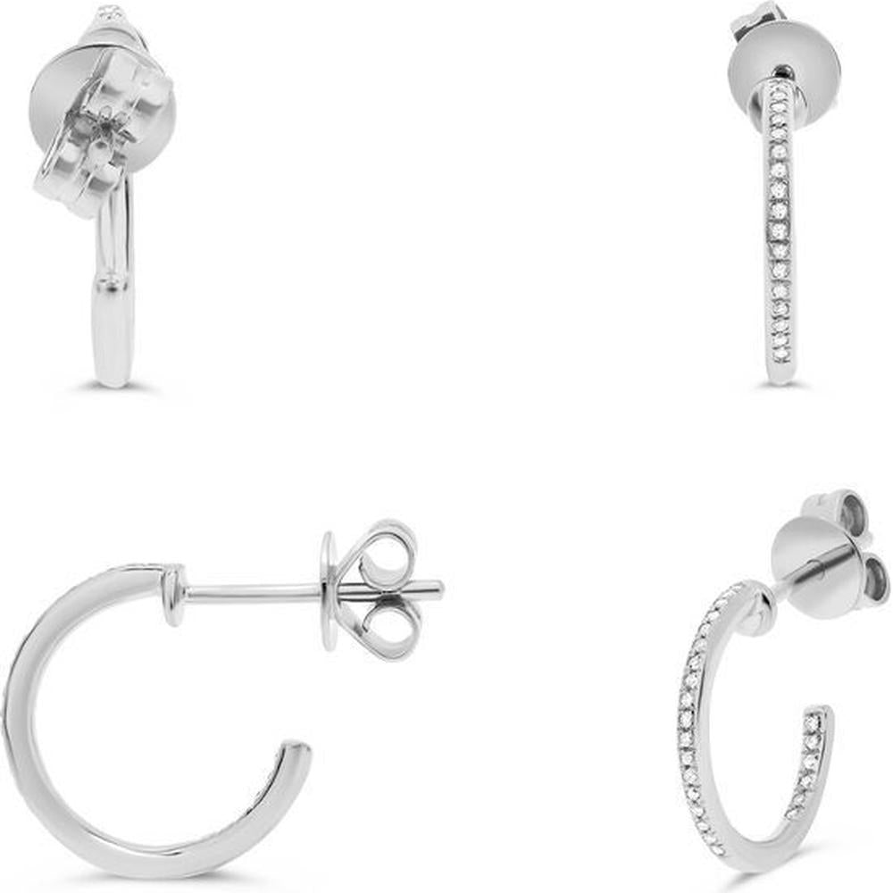 Roman & Jules - 14K White Gold Hoop Earrings with Pave Set Round Diamonds - 0.18 Carat Total Diamond Weight