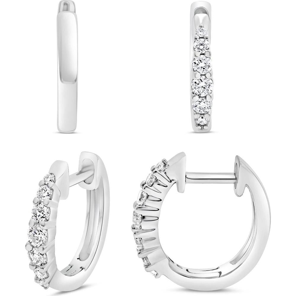 Roman & Jules - 14K White Gold Hoop Earrings with Round Diamonds - 0.22 Carat Total Diamond Weight