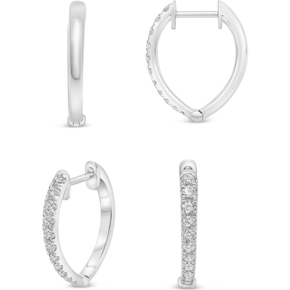 Roman & Jules - 14K White Gold Hoop Earrings with Round Diamonds - 0.28 Carat Total Diamond Weight