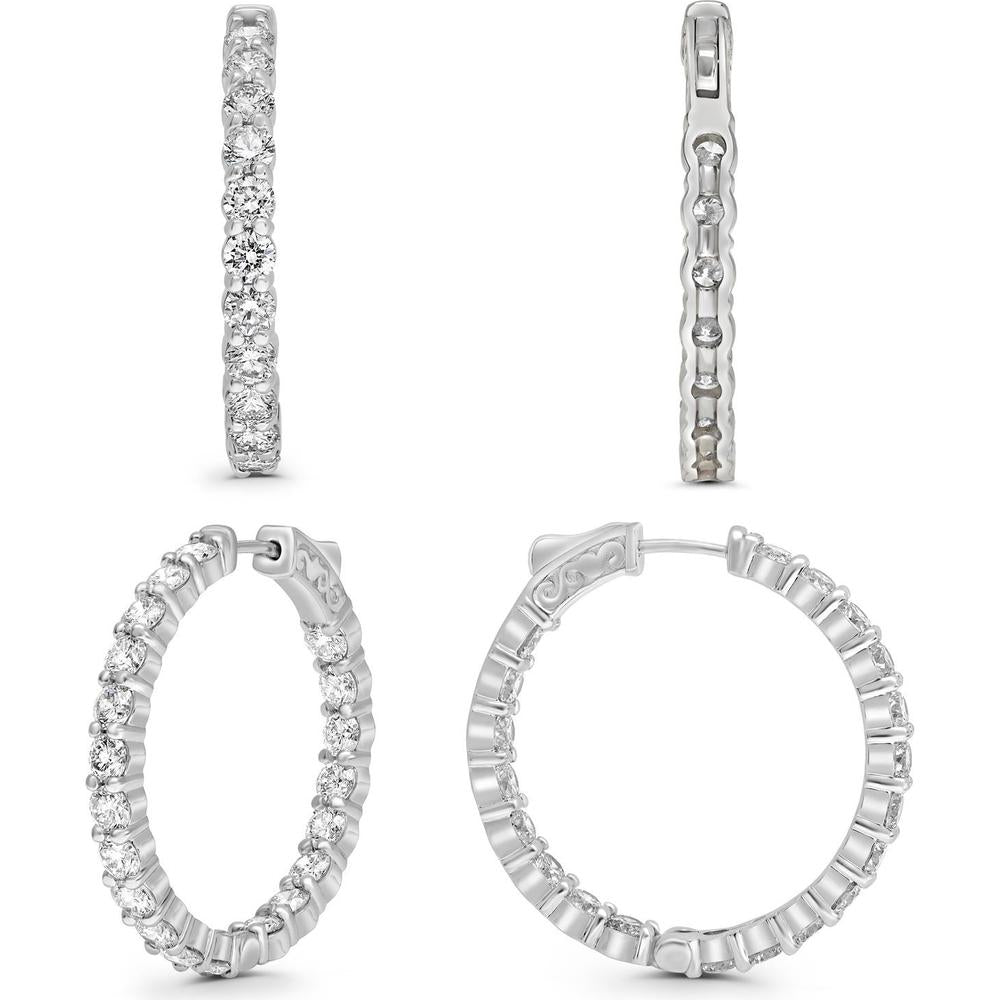 Roman & Jules - 14K White Gold Hoop Earrings with Round Diamonds - 1.00 Carat Total Diamond Weight