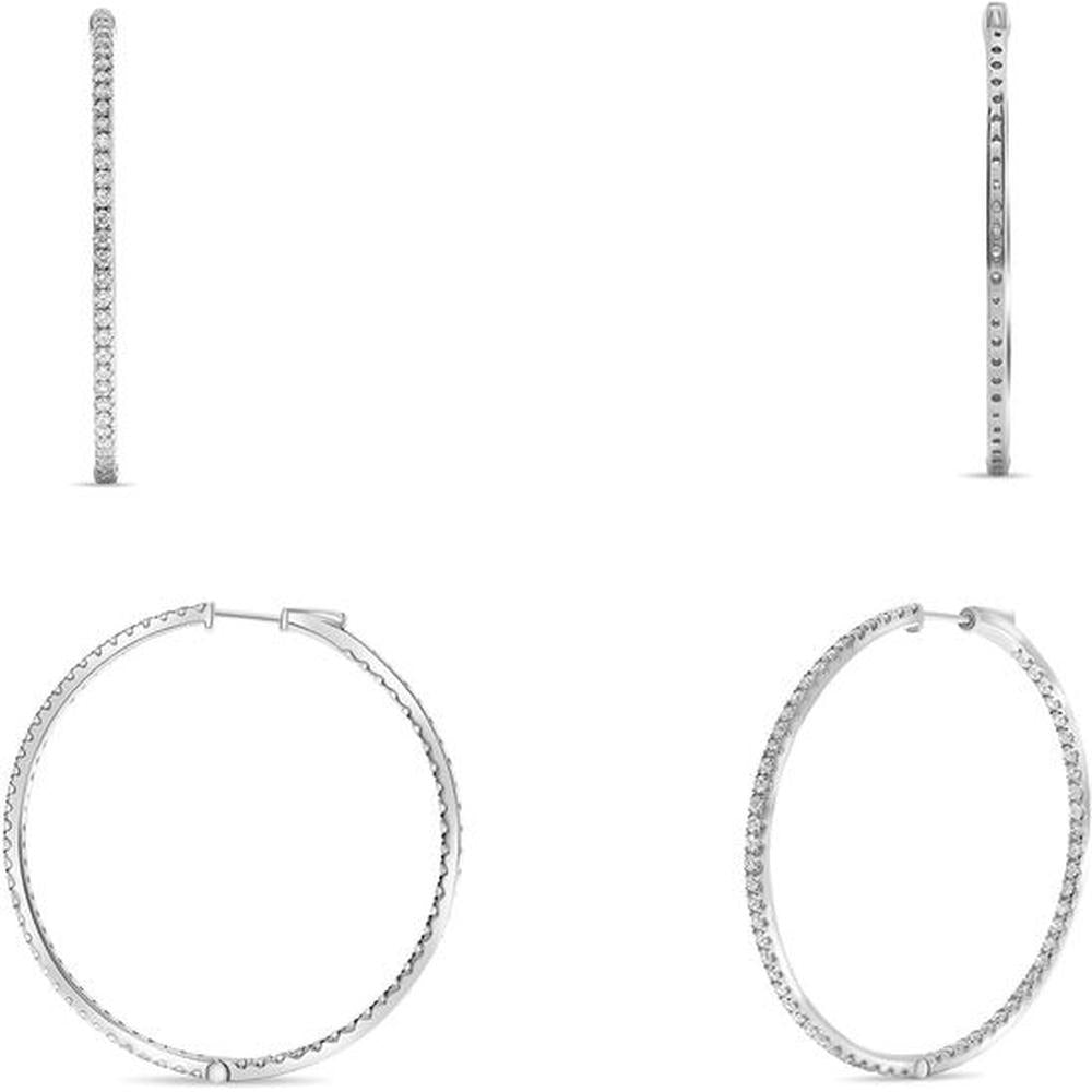 Roman & Jules - 14K White Gold Hoop Earrings with Round Diamonds - 1.00 Carat Total Diamond Weight