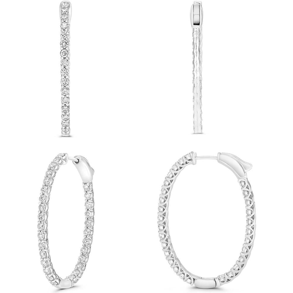 Roman & Jules - 14K White Gold Hoop Earrings with Round Diamonds - 3.00 Carat Total Diamond Weight