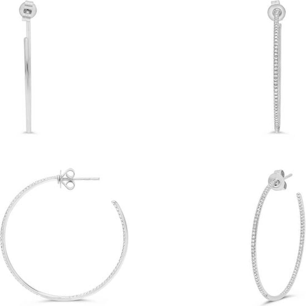 Roman & Jules - 14K White Gold Hoop Earrings with Round Diamonds in Micropavé Setting - 0.36 Carat Total Diamond Weight