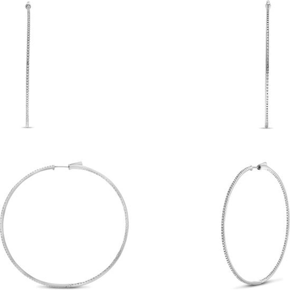 Roman & Jules - 14K White Gold Hoop Earrings with Round Diamonds in Micropavé Setting - 1.00 Carat Total Diamond Weight