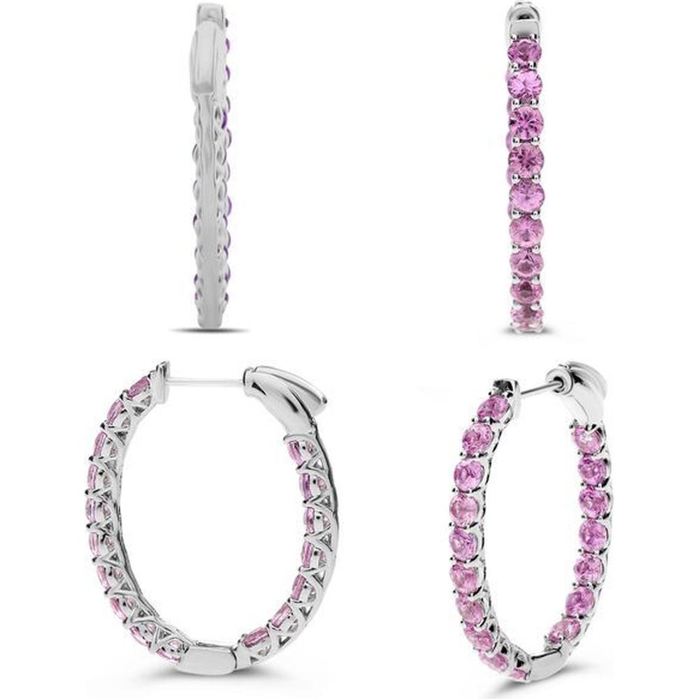 Roman & Jules - 14K White Gold Hoop Earrings with Round Pink Sapphires - 1.00 Carat Total Pink Sapphire Weight